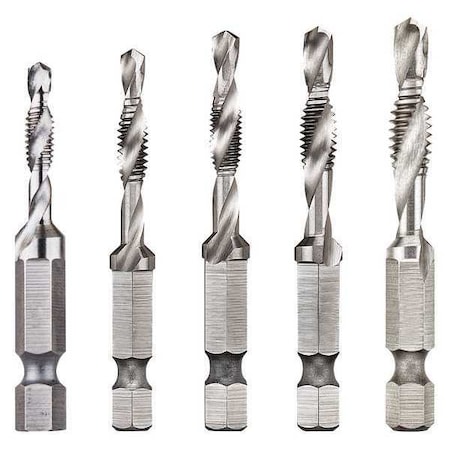 Drill Tap Set 5 Pieces HSS Taper Style by USA Dewalt Drill Bit & Tap Sets