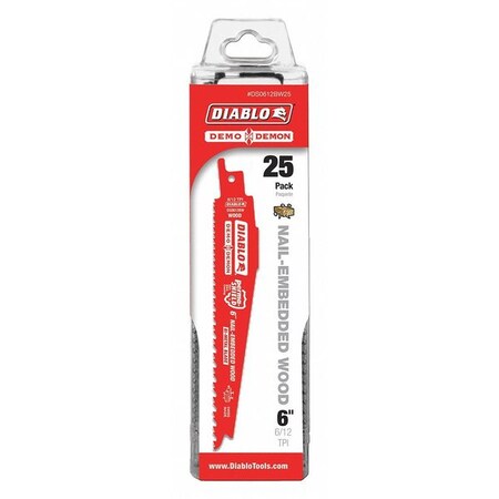 Blade 6"Lx1"H 6/12 Teeth Per In. PK25 by USA Diablo Reciprocating Power Saw Blades