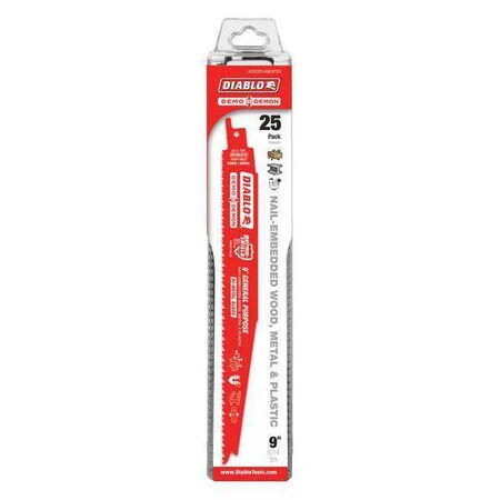 Blade 9" Lx 1" H 8/14 Teeth Per In. PK25 by USA Diablo Reciprocating Power Saw Blades