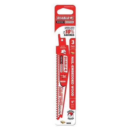 Saw Blade 6"Lx 1"H 6/9 Teeth Per In. PK3 by USA Diablo Reciprocating Power Saw Blades