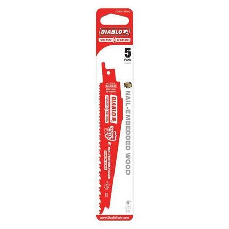 Blade 6" L x 1"H 6/12 Teeth Per Inch PK5 by USA Diablo Reciprocating Power Saw Blades