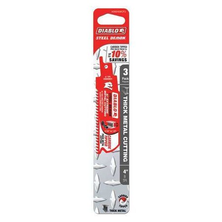 Blade 4" L x 1" H 8 Teeth Per Inch PK3 by USA Diablo Reciprocating Power Saw Blades