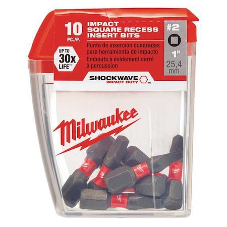 Insert Bit 1/4" Square Recess #2 1" PK10 by USA Milwaukee Screwdriver Bits