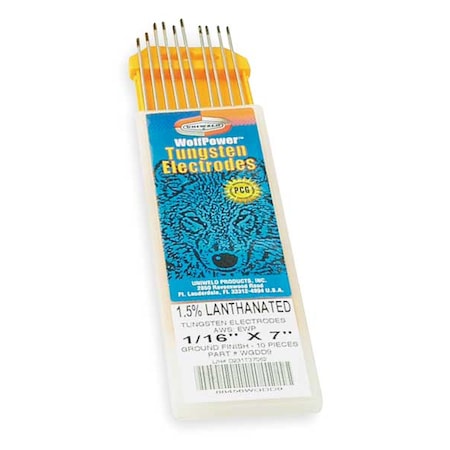 7" Heliarc Tungsten Electrode 1/16" Dia. PK10 Type WGDD9 Q by USA Uniweld Arc Welding Filler Rods