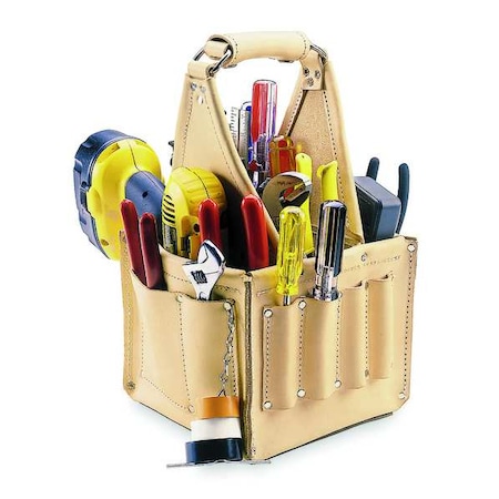 Tool Tote 17 Pockets 8"x8"x15" Tan by USA CLC Soft Sided Tool Storage Products