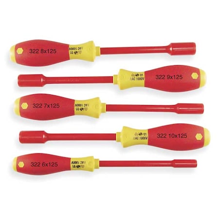 Nut Driver Set 5 Pieces Metric Solid Ins Type 32291 by USA Wiha Nut Driver Sets