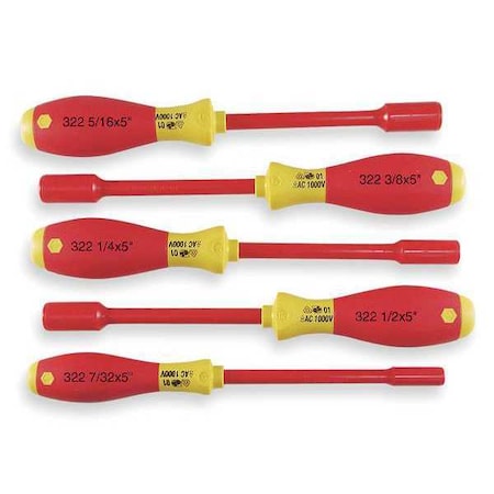 Nut Driver Set 5 Pieces SAE Solid Ins by USA Wiha Nut Driver Sets