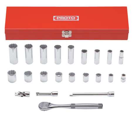 Proto Socket Wrench Set SAE 3/8 in. Dr 22 pc Type J52136XL Technical Info