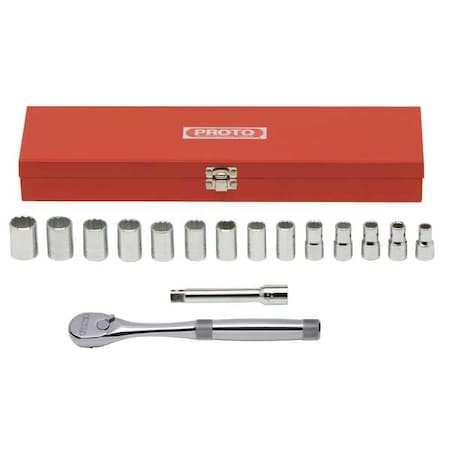 Socket Wrench Set Metric 1/2" Dr 16 pc Type J54208XL by USA Proto Socket Sets