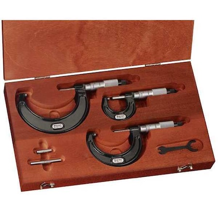 Micrometer Set 0 3 In 0.0001 Res 3 Pc by USA Starrett Micrometer Sets