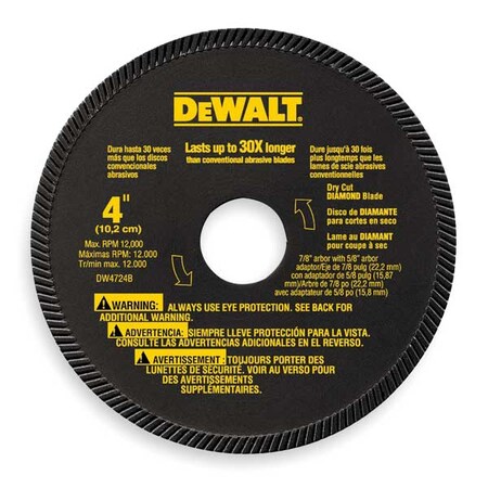 Diamond Saw Blade Masonry 4 in. Dia. Type DW4724 by USA Dewalt Diamond Power Saw Blades