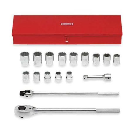 Socket Wrench Set SAE 1 in. Dr 17 pc Type J57100 by USA Proto Socket Sets