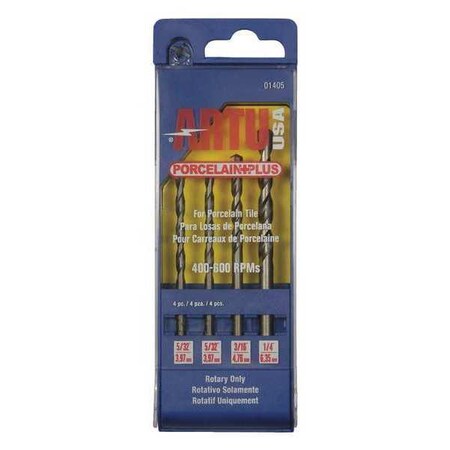 Porcelain Plus Tile Drill Bit Set 4 pcs. by USA Artu Pilot Point Drill Bits