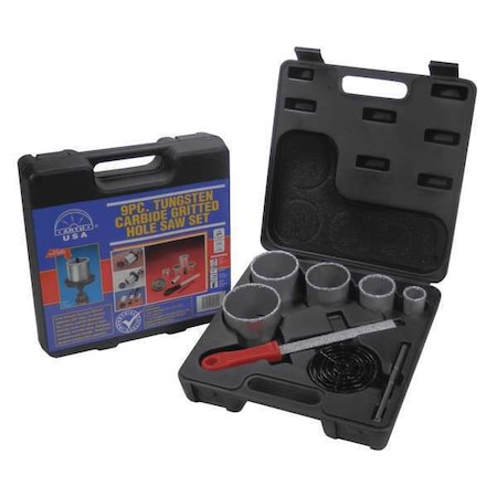 Hole Saw Set Tungsten Carbide Grit 9 pcs by USA Artu Hole Saws & Cutters