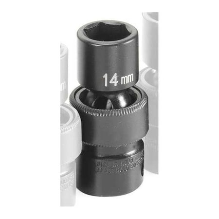Socket 14mm 3/8"D Impact Univ 6pt. Blk by USA Grey Pneumatic Sockets