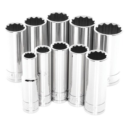 SAE Deep Socket Set 10 Pc 3/8" D 12pt. by USA Wilmar Socket Sets