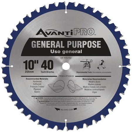 Circ. Saw Blade 10" Blade Dia. 40 Teeth Type P1040X by USA Diablo Circular Power Saw Blades