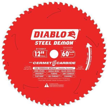 Circ. Saw Blade 12" Blade Dia. 60 Teeth Type D1260CF by USA Diablo Circular Power Saw Blades