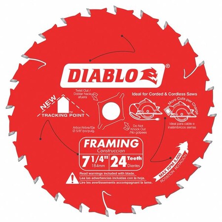 Circ. Saw Blade 7 1/4"Blade Dia 24 Teeth by USA Diablo Circular Power Saw Blades