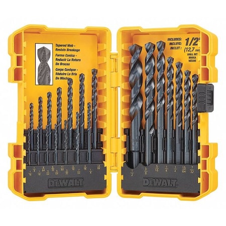 Drill Bit Sizes 1/16" to 1/2" HSS Type DWA1181 by USA Dewalt Jobber Length Drill Bits