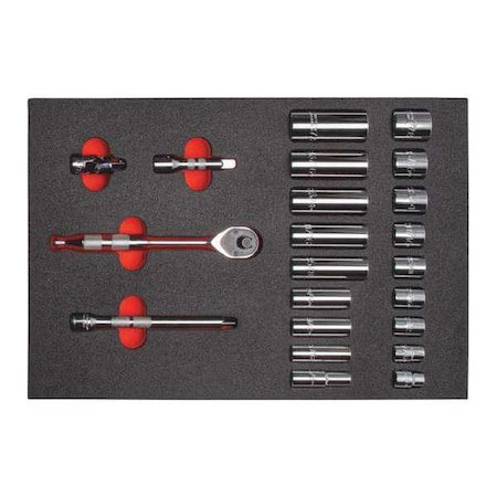 Socket Set 3/8" Drive Size SAE 23 pcs. Type J52134HTCK by USA Proto Socket Sets