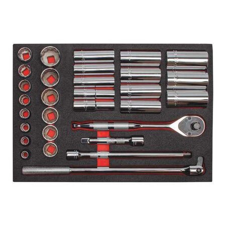 Socket Set 1/2" Drive Size SAE 31 pcs. Type J54126HTCK by USA Proto Socket Sets
