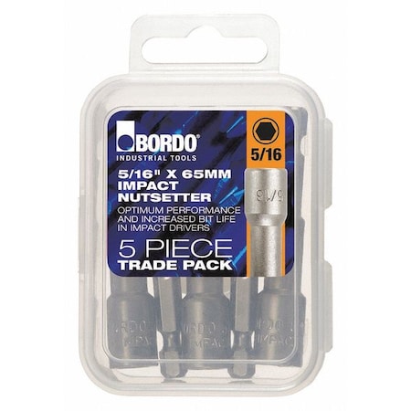 Impact Nutsetter 5/16"x65mm 5Pc by USA Bordo Nut Setters & Bit Holders