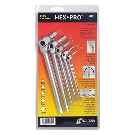 Chrome HexPro Wrenche 4 to 10mm 5 pcs. by USA Bondhus Hex Key Sets