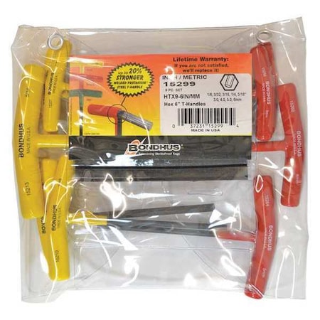 Hex T Handles 6" L 9 pcs. by USA Bondhus Hex Key Sets