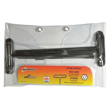 Loop Hex T Handle 9" 3/32 1/4" 8 pcs. by USA Bondhus Hex Key Sets