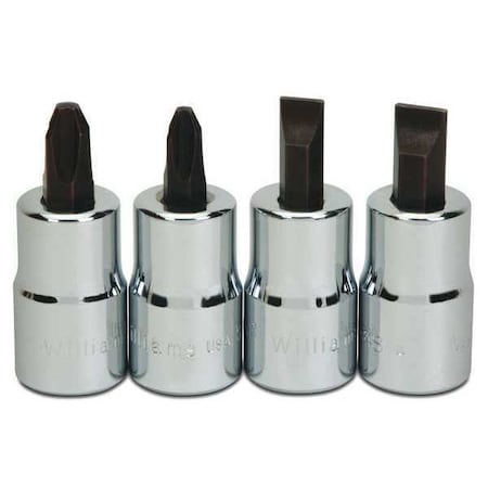 Screwdriver Bit Socket Set 1/2" D 4pcs. by USA Williams Sockets