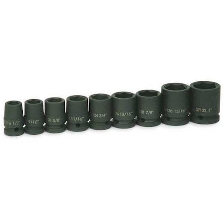 Impact Socket Set 1/2"D 6Pt 9pcs. SAE by USA Williams Sockets