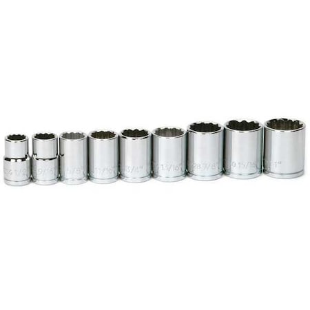 Standard Socket Set 1/2"D 12Pt SAE 9pcs. by USA Williams Sockets