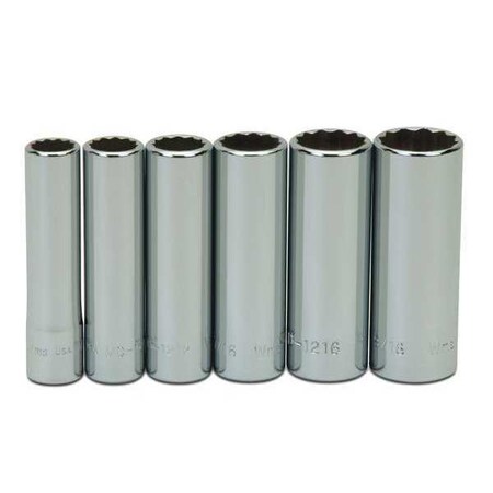 Deep Socket Set 1/4" D 12Pt 6pcs. by USA Williams Sockets