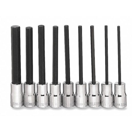 Long Hex Bit Socket Set 1/4" D 9pcs. by USA Williams Sockets