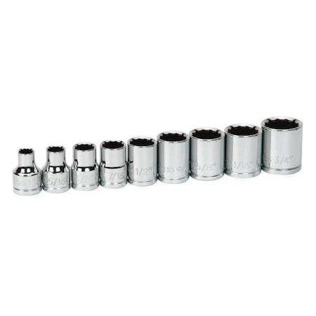 Standard Socket Set 3/8"D 12Pt 9pcs. by USA Williams Sockets