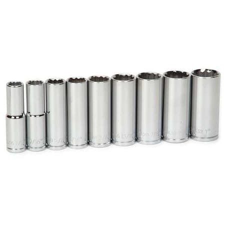 Deep Socket Set 1/2" D 12Pt 9pcs. SAE by USA Williams Sockets
