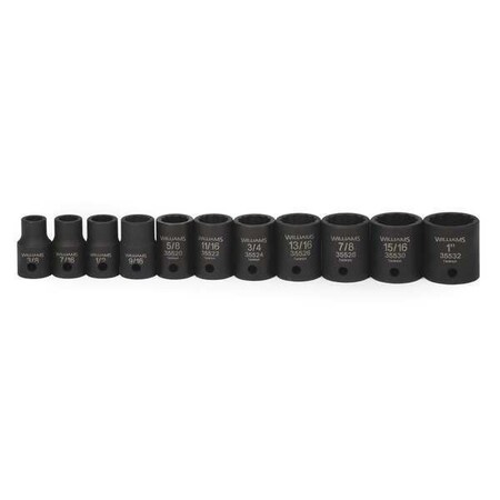 Impact Socket Set 1/2" D 11pcs. 12Pt SAE by USA Williams Sockets