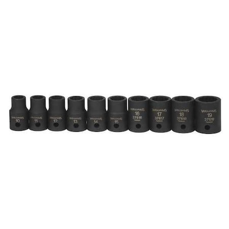 Impact Socket Set 1/2" D 12Pt 10pcs. Met by USA Williams Sockets