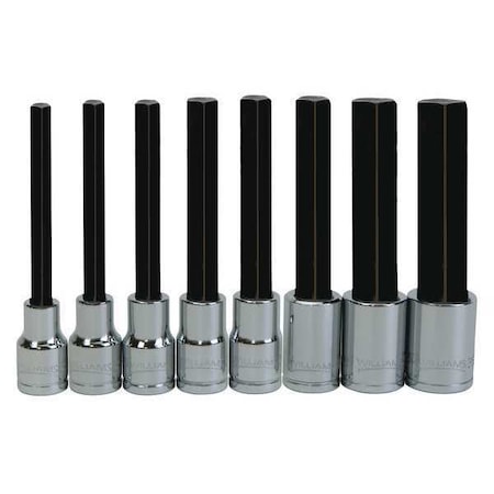 Long Hex Bit Socket Set 1/2" D 8pcs. SAE by USA Williams Sockets