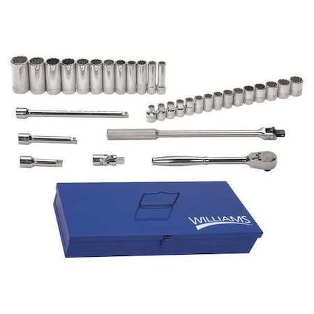 Socket and Tool Set 1/2" D 12Pt 33pcs. by USA Williams Sockets