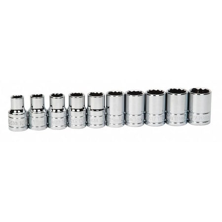 Socket Set 1/2"D 12Pt 10pcs. Metric by USA Williams Sockets