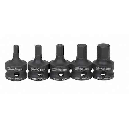 Impact Hex Bit Set 3/8" D Met 5pcs. by USA Williams Sockets