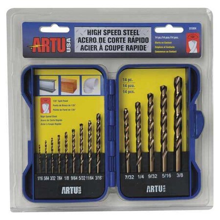 Drill Bit Set Steel High Speed 14 pcs. by USA Artu High Speed Jobber Drill Bits