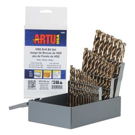 Drill Bit Set Steel High Speed 29 pcs. by USA Artu High Speed Jobber Drill Bits