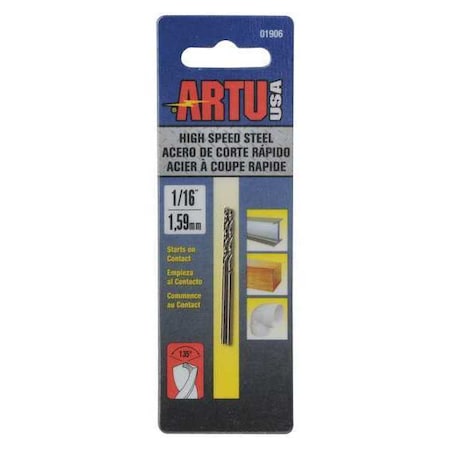 Drill Bit Steel High Speed 1/16" 2 pcs. by USA Artu High Speed Jobber Drill Bits