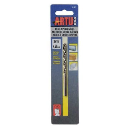 Drill Bit Steel High Speed 3/16 by USA Artu High Speed Jobber Drill Bits
