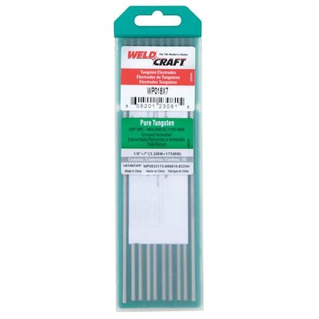 7" Tungsten Electrode 1/8" Dia. Pk10 Type WP018X7 by USA Miller Arc Welding Filler Rods