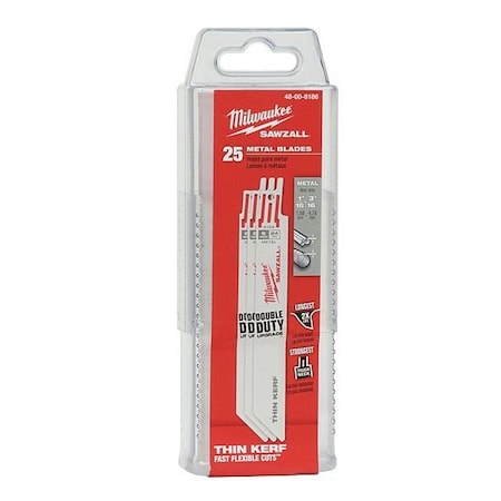 6" L Reciprocating Saw Blade 25 pk. Type 48 00 8186 by USA Milwaukee Reciprocating Power Saw Blades
