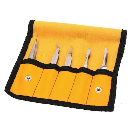 Tweezers Set 5pcs. Gp In Plastic Pouch by USA Aven Inspection & Retrieving Tweezers